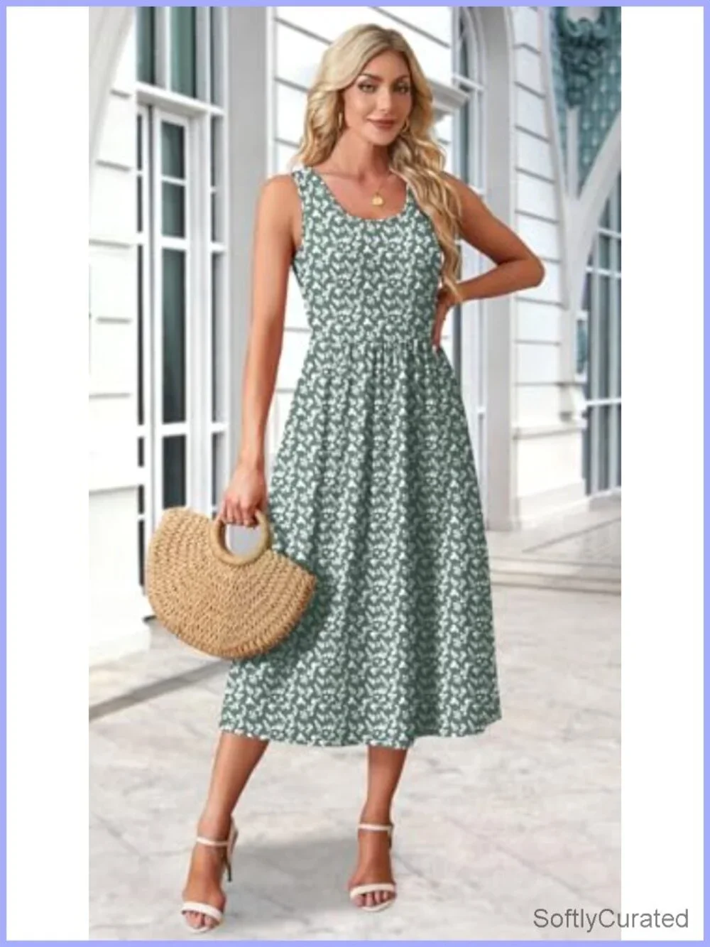 Flowy Scoop Neck Sleeveless Midi Dress with Pockets